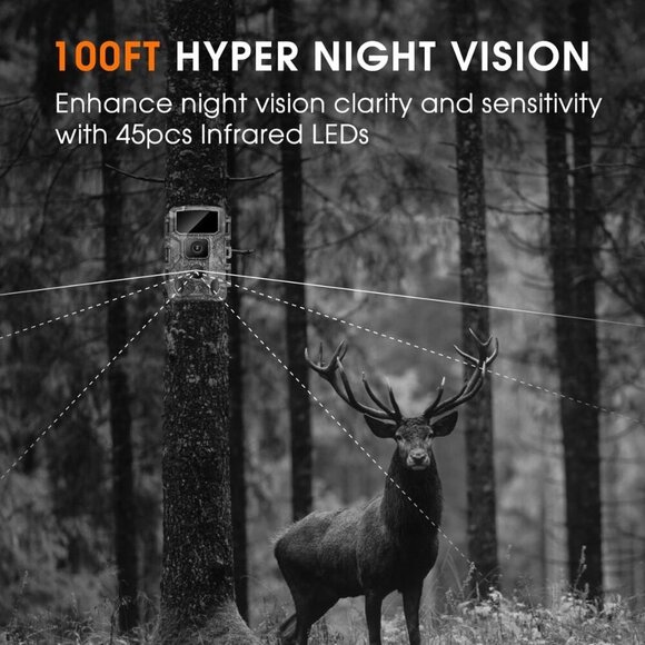 WiFi Trail Camera 4K 64MP with Night Vision - 64GB Memory Card, 130° Wide Angle - Picture 2 of 8